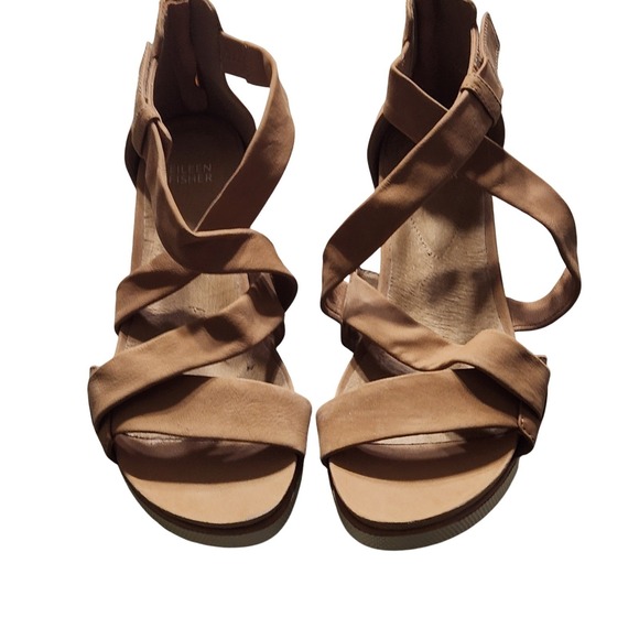 Eileen Fisher Women Tan Leather Strappy Wedge Sandals Size 9 - Picture 10 of 13